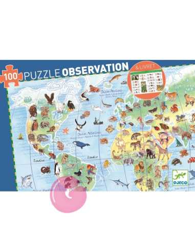 Puzzle Observación Animales del mundo 100 pzs Djeco