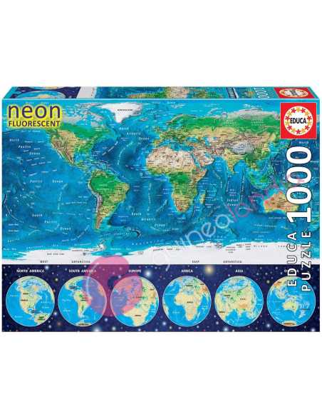 Mapamundi Físico Neon Puzzle 1000 Piezas